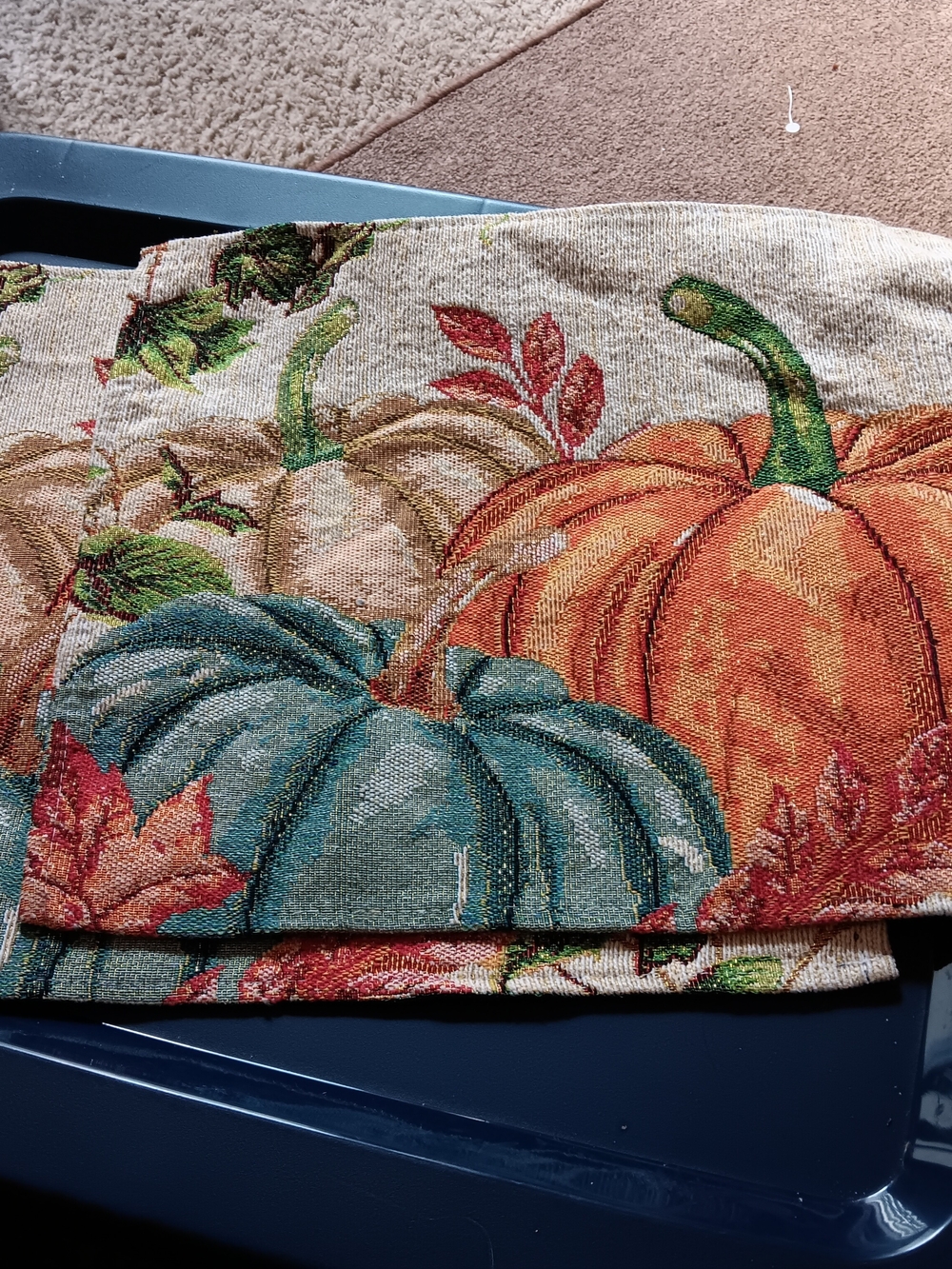 Autumn Pumpkin Tapestry Pair Of Placemats Orange & Teal Pumpkins